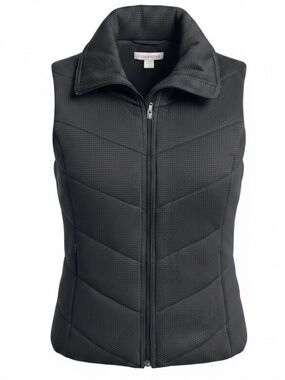 Coldwater Creek Black Chevron Gray Quilted Zip Vest Womena Size 14 Cozy Chic
